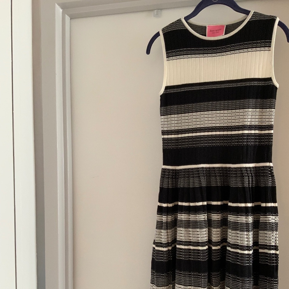 Kate Spade Black and Cream Striped Midi Dress